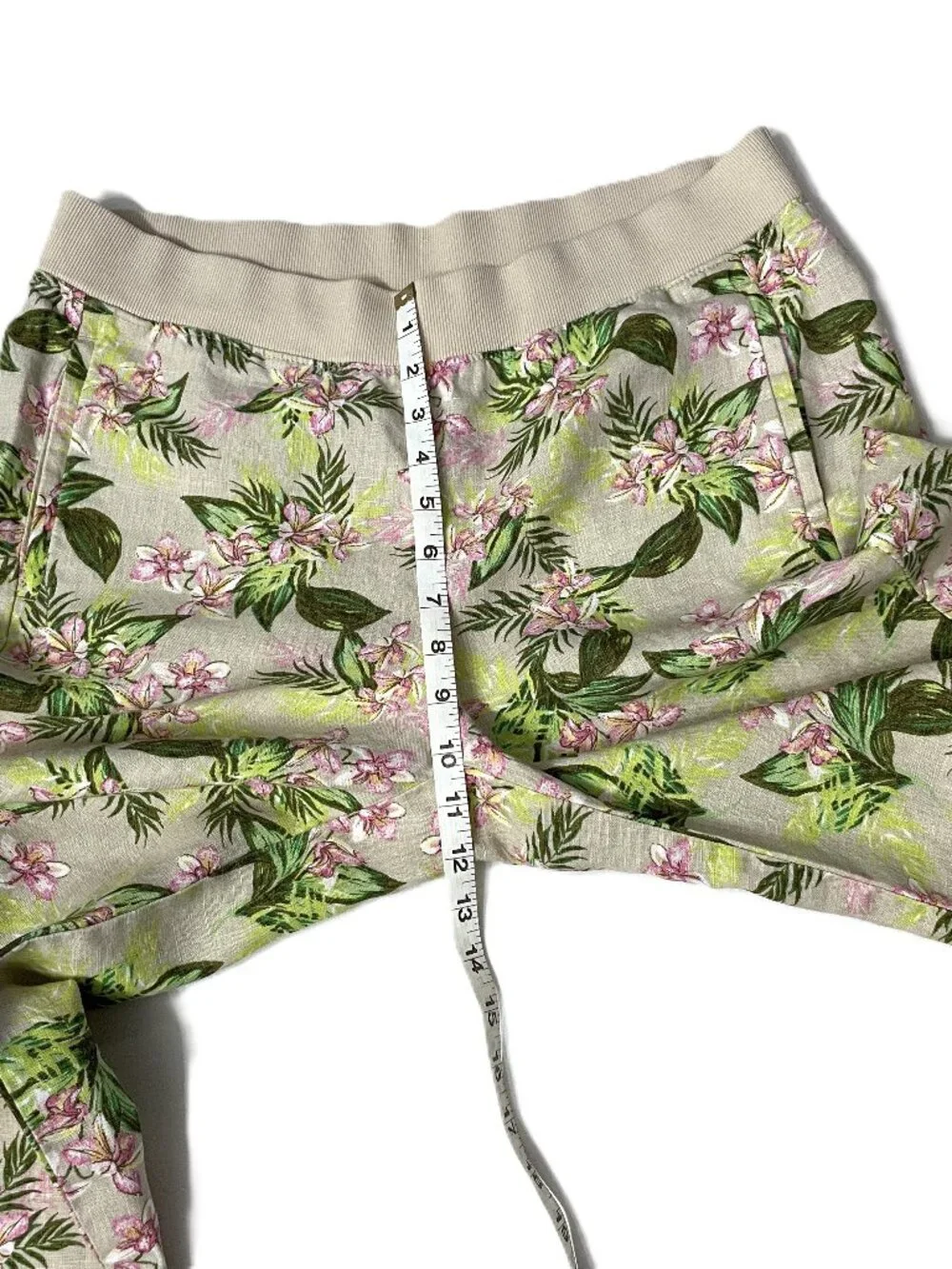 J. Jill Love Linen Cropped Capri Pants Medium Pull On Floral Tropical Pockets